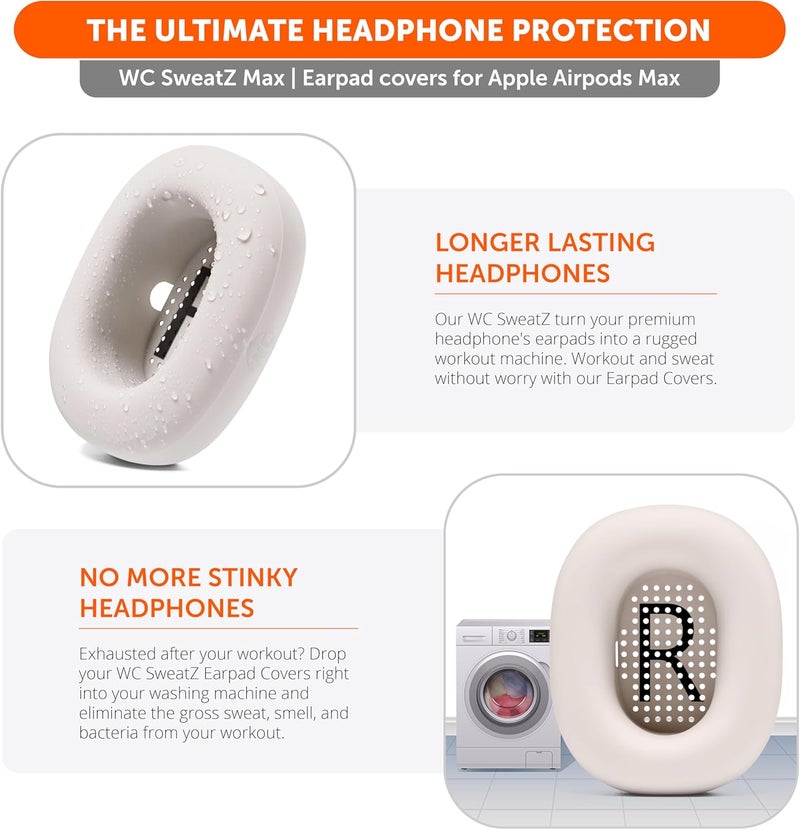 WC SweatZ Max - Patented Protective Earpad Covers for Airpods Max Made by Wicked Cushions | Sweatproof & Easily Washable | Full Earpad Sweat Protection | Beige - Image 2